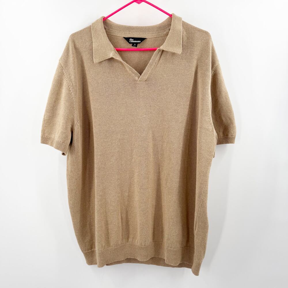 The Commons Polo Men Size XL NEW linen organic cotton tan short sleeve knit NWOT